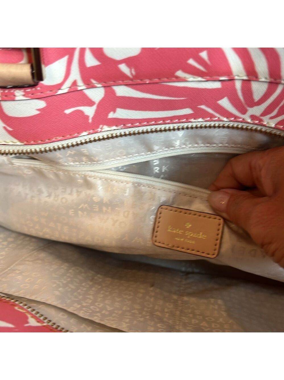 Kate Spade grant street Palm Pink Palm Leaf Print large leather Tote bag - Picture 9 of 10